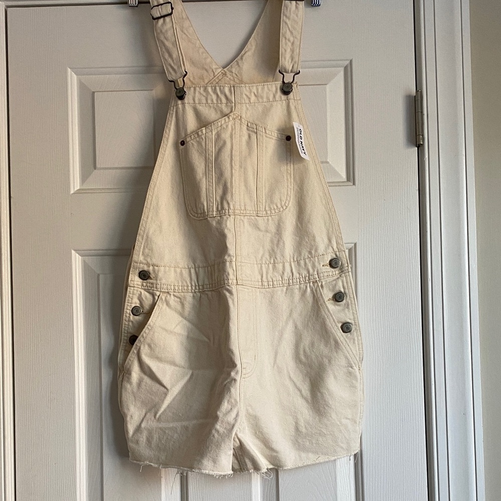 Old Navy Cream Denim Overalls M